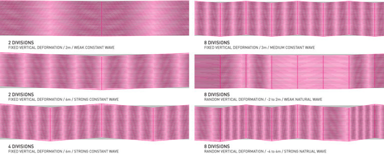 aqso arquitectos office, moiré effect, waves movement, tide, vertical deformation, facade design, architecture in motion, movable louvered facade, deploye, metal grill, ocean, curtain wall