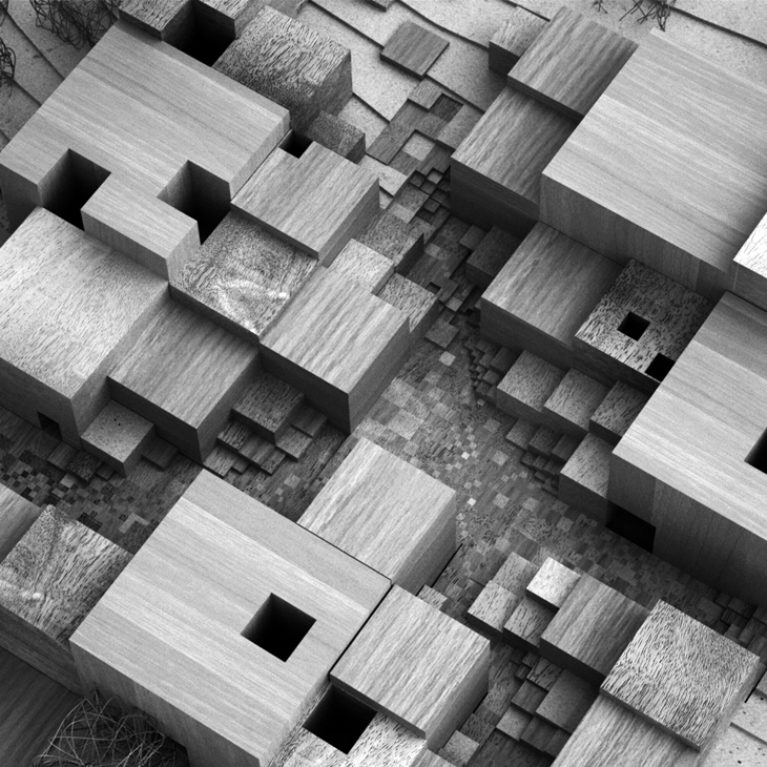 AQSO cubic fractal museum, wooden physical model, maze, puzzle, abstract geometry