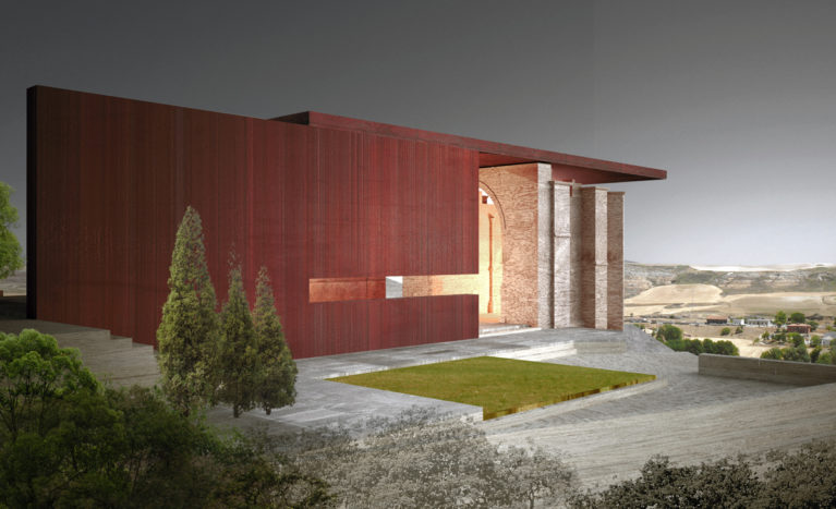 AQSO Atienza music hall, corten steel, restoration, metal structure, landscape, Castilla la Mancha