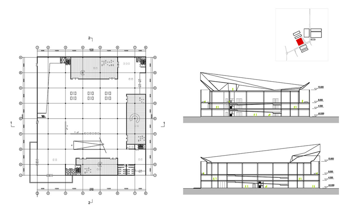 AQSO Industrial museum, plans and sections