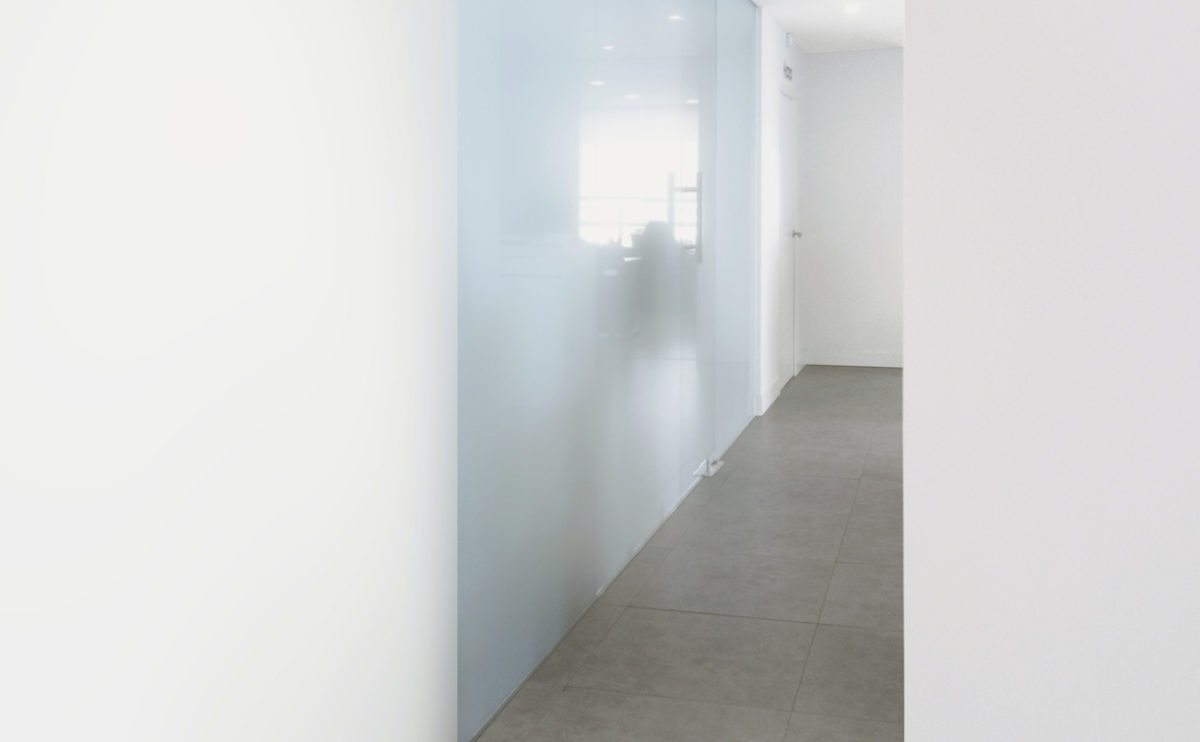 the translucent glass partitions