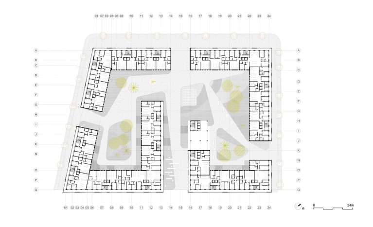 AQSO arquitectos office. Development floor plan showing the distribution of residential units along the housing block.