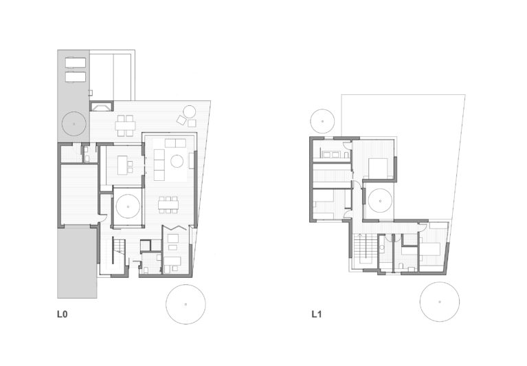aqso arquitectos office, typical floor plan, single family house, blue print, spatial distribution, space planning, day and night functions, ground floor, first floor, layotus
