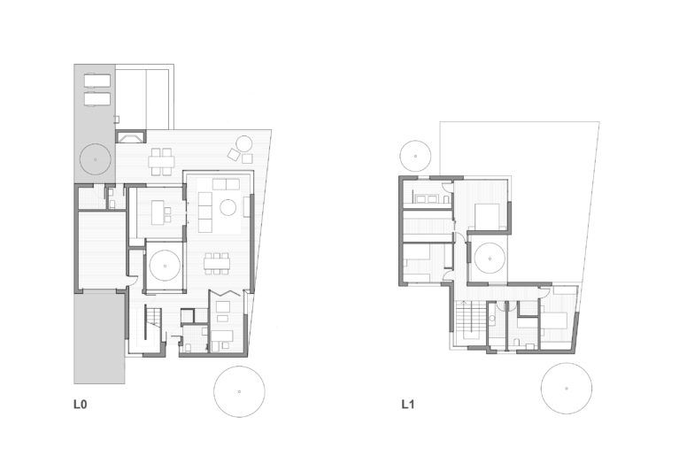 aqso arquitectos office, planta tipo, vivienda unifamiliar, planos, distribución espacial, planeamiento del espacio, funciones de día y de noche, planta baja, planta primera, muros grosor